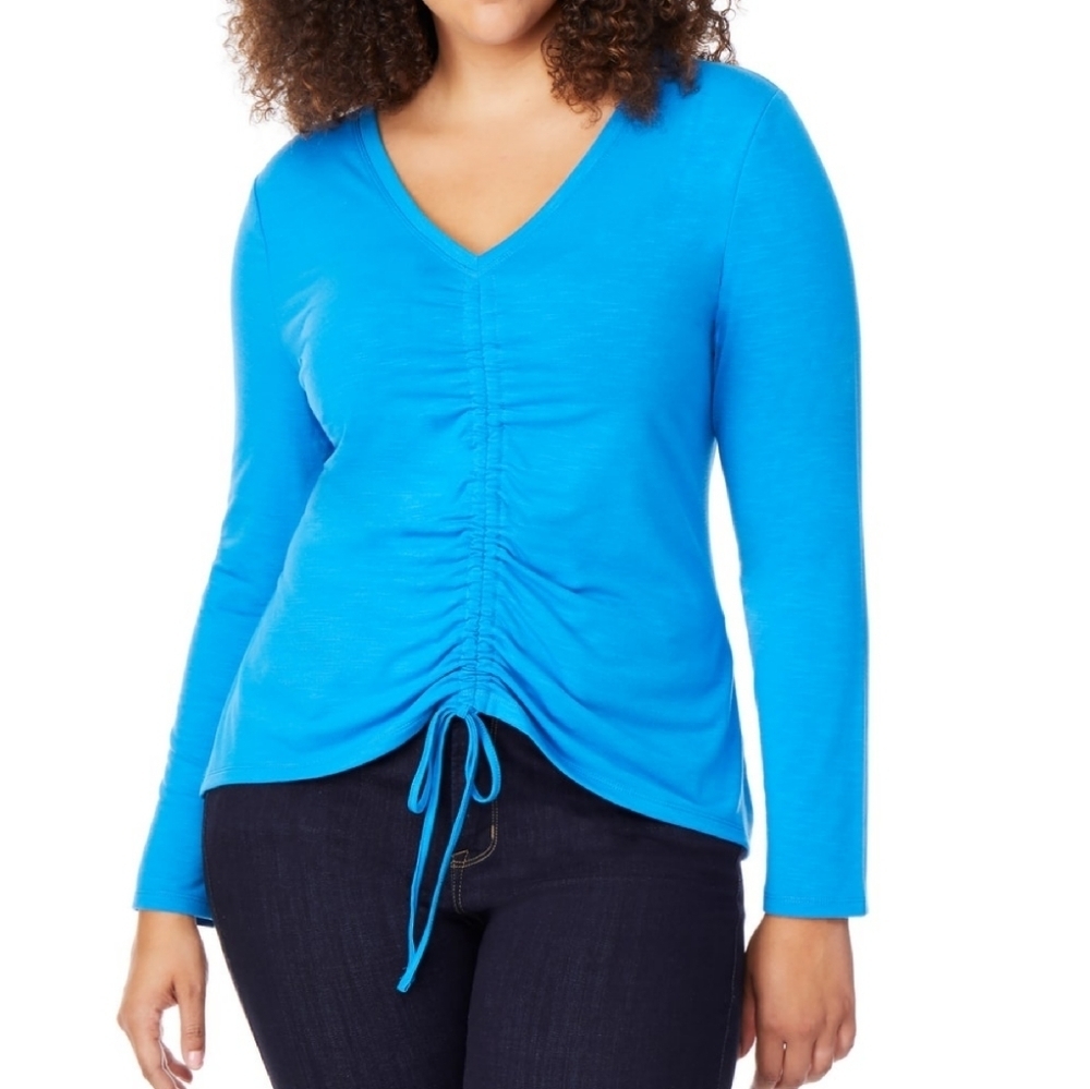 NWT Rebel Ruched Front V Neck Top A0109